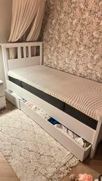 HEMNES bed + lades + premium matras B Bright 5800, Ophalen, 90 cm, Eenpersoons, Wit