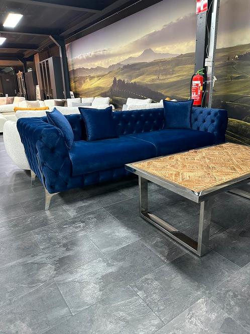 Luxe velvet bankenset blauw – chesterfield stijl – nieuw, Tuin en Terras, Tuinsets en Loungesets, Nieuw, Overige materialen, 6 zitplaatsen