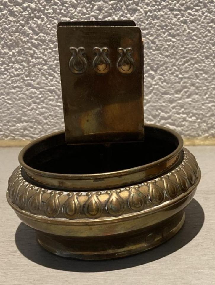 Messing asbak met luciferdooshouder, Antiek en Kunst, Curiosa en Brocante, Ophalen of Verzenden