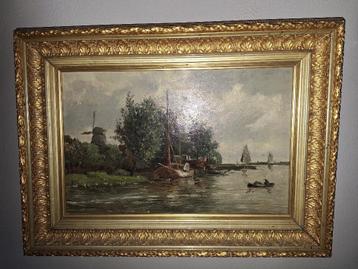 antiek olieverf schilderij Hollands beschikbaar voor biedingen