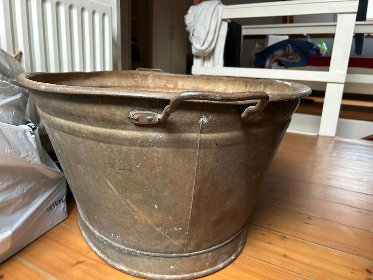 Ovale zinken teil, Tuin en Terras, Bloembakken en Plantenbakken, Gebruikt, Overige materialen, Binnen, Balkon, Tuin, 30 tot 60 cm