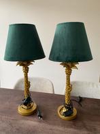 Set van 2 gouden palmboom lampen met groene kap, Ophalen, Zo goed als nieuw, Metaal