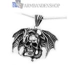 Rvs draak met skull hanger Bikers ketting dragon doodskop, Sieraden, Tassen en Uiterlijk, Kettinghangers, Overige materialen, Overige voorstellingen