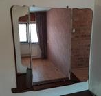 Vintage drieluik spiegel op hout met plateau, Gebruikt, Ophalen of Verzenden, 75 tot 100 cm, Minder dan 100 cm