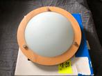 Massive plafondlamp / plafonnière met houten rand, Huis en Inrichting, Lampen | Plafondlampen, Ophalen of Verzenden, Nieuw, Glas