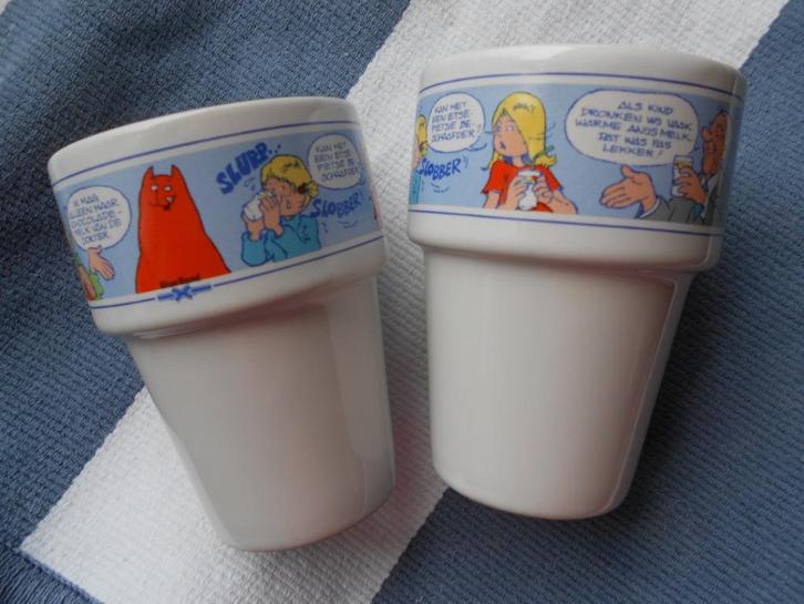2 melk bekers Jan Jans en de kinderen Blue Band, Huis en Inrichting, Keuken | Servies, Gebruikt, Overige typen, Overige stijlen
