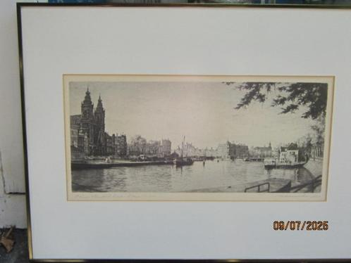 Maarten Langbroek, Panorama ets, Prins Hendrikkade Amsterdam, Antiek en Kunst, Kunst | Etsen en Gravures, Ophalen