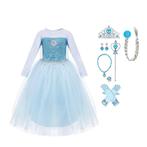 Frozen Elsa prinsessenjurk + accessoires maat 92/152 - blauw, Kinderen en Baby's, Nieuw, Meisje, Ophalen of Verzenden, 122 t/m 128