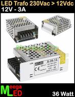 LED Trafo Voeding Adapter Driver - 230V > 12V - 3A = 36W - O, Ophalen of Verzenden, Nieuw, LEDtrafo