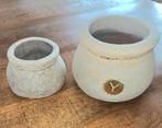 Set van 2 stenen bloempotten, Tuin en Terras, Bloempotten, Ophalen, Steen, Gebruikt, Rond