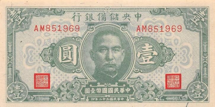 China 1 Yuan 1943 Unc pn J19, Postzegels en Munten, Bankbiljetten | Azië, Los biljet, Zuidoost-Azië, Ophalen of Verzenden