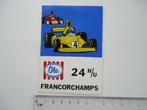 sticker oud Francorchamps Ola ijs race 24uur rally racing f1, Verzamelen, Verzenden, Zo goed als nieuw, Bedrijf of Vereniging