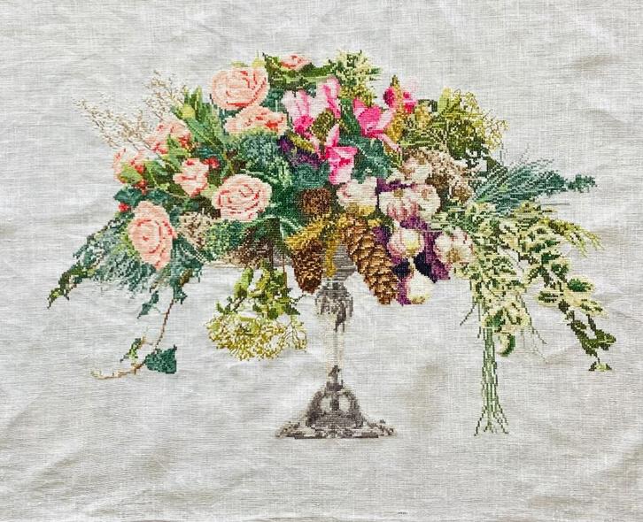 Borduurwerk, zijde, bloem, stilleven, Gouverneur, vintage, Hobby en Vrije tijd, Borduren en Borduurmachines, Gebruikt, Overige typen