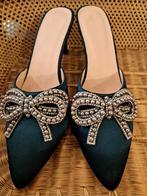Satijn boudoir muiltjes slippers slippertjes parel strik, Nieuw, Onbekend, Groen, Sandalen of Muiltjes