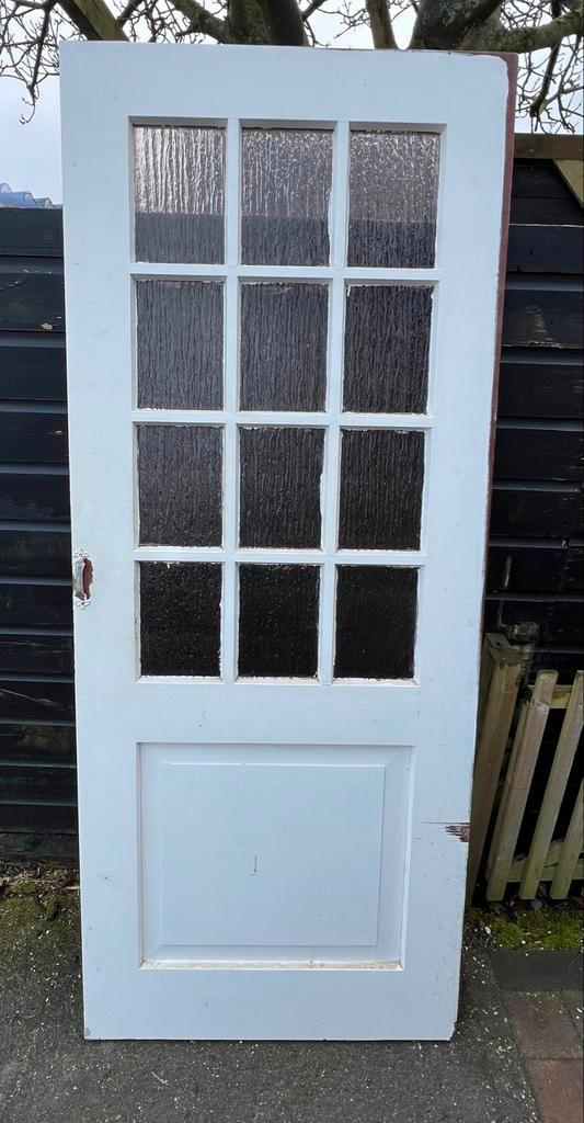 Paneeldeur met glas, hardhout, 200x82.5cm, Doe-het-zelf en Verbouw, Deuren en Horren, Gebruikt, Binnendeur, 200 tot 215 cm, 80 tot 100 cm