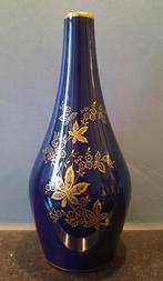 Kobalt blauwe vaas met gouden bloemmotief, Ophalen of Verzenden
