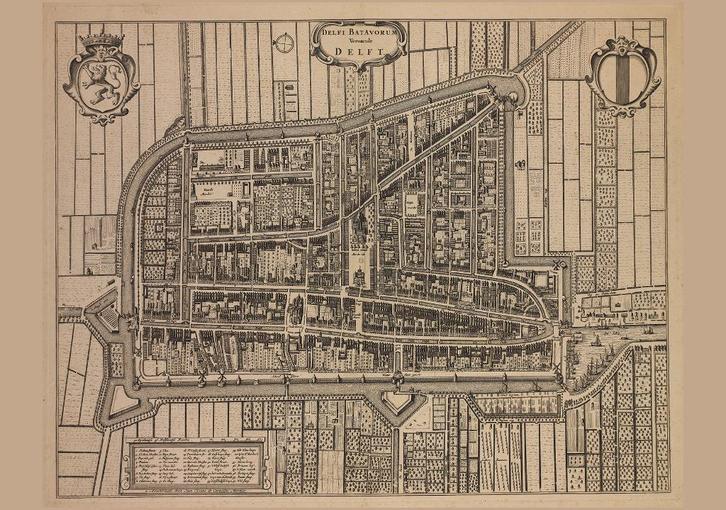 Grote landkaart plattegrond van Delft door Mortier, Boeken, Atlassen en Landkaarten, Zo goed als nieuw, Landkaart, Wereld, 1800 tot 2000