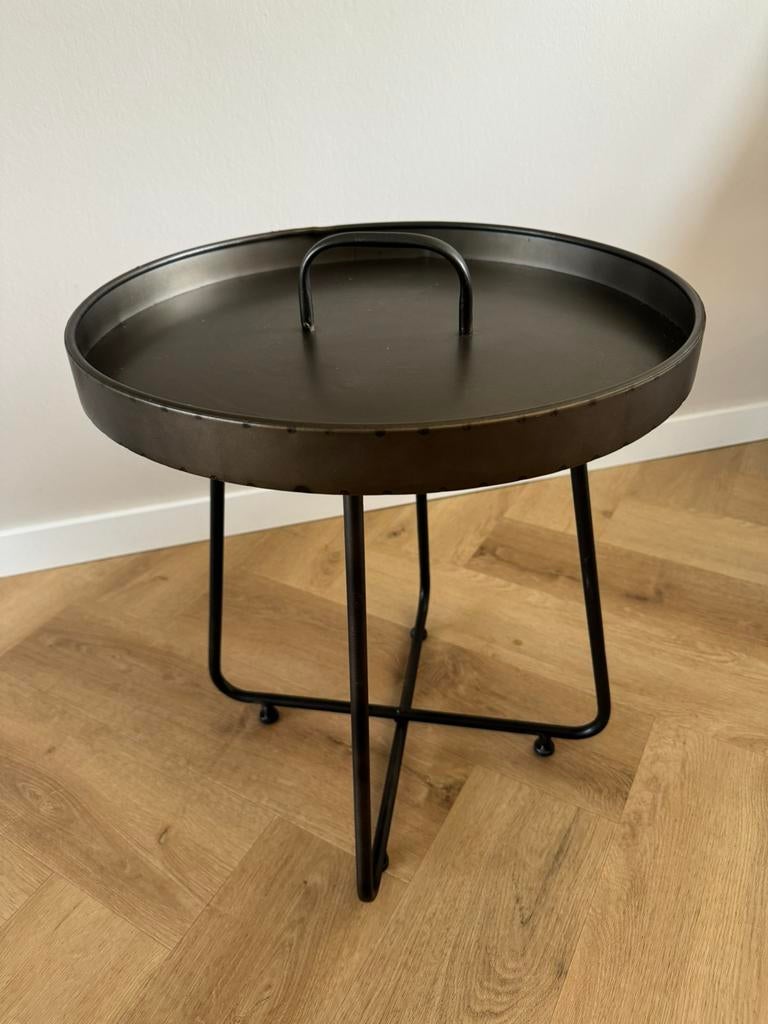 Retro metalen bijzettafel – vintage look – industrieel, 45 tot 60 cm, Minder dan 55 cm, Gebruikt, Metaal of Aluminium