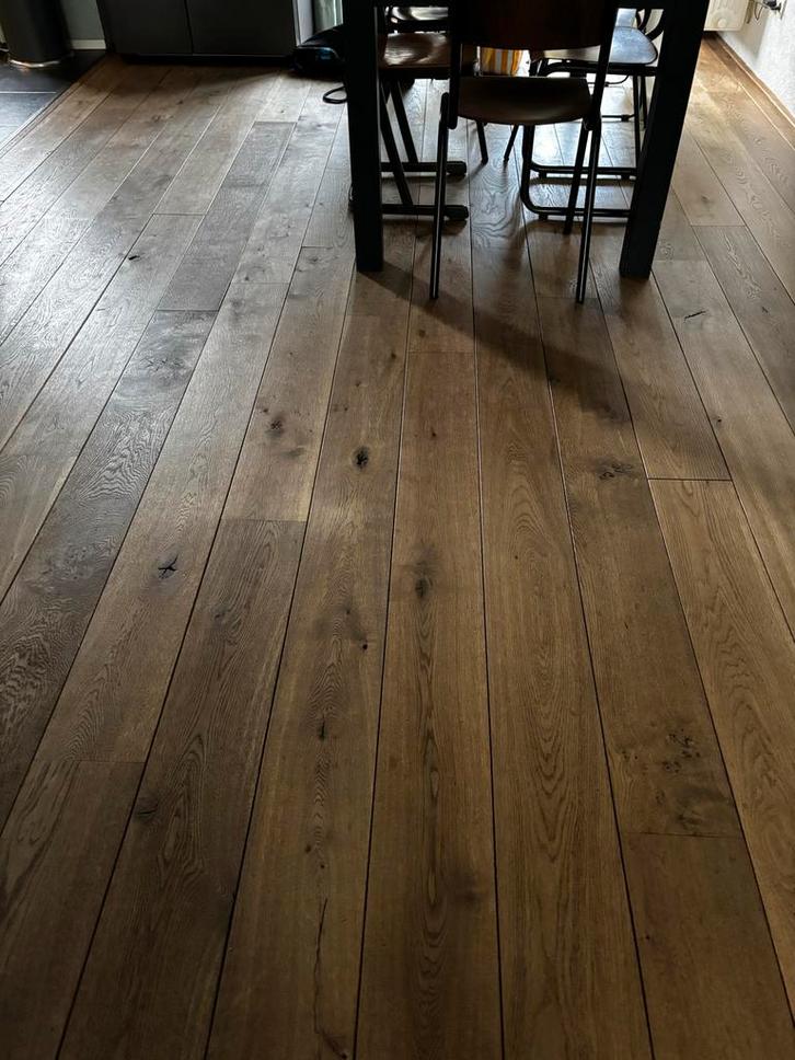 Massief Eiken Vloerdelen - 44 m2, Doe-het-zelf en Verbouw, Vloerdelen en Plavuizen, Gebruikt, Vloerdelen of -planken, Hout, 150 cm of meer