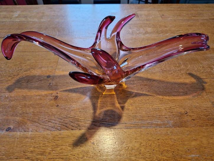 Vintage roze oranje Murano schaal / vaas - goede staat, Antiek en Kunst, Antiek | Glas en Kristal, Ophalen of Verzenden