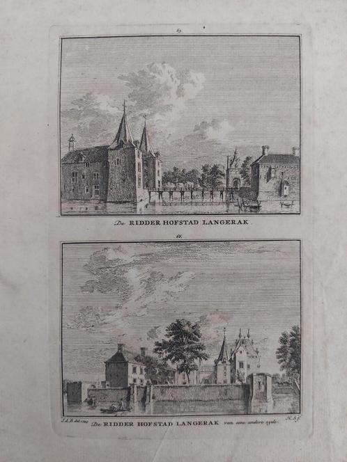 65-66 / Ridderhofstad Langerak Kopergravure 18e eeuw, Antiek en Kunst, Kunst | Etsen en Gravures, Ophalen of Verzenden