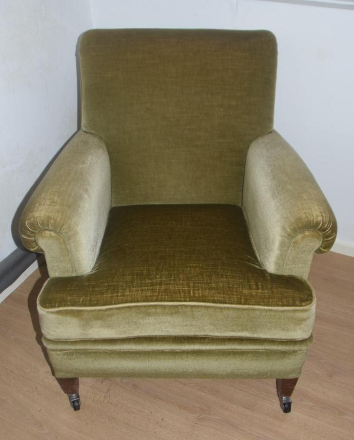 Retro groene fauteuil op wieltjes, Huis en Inrichting, Fauteuils, Gebruikt, 75 tot 100 cm, 75 tot 100 cm, Ophalen