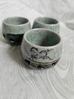 3 Celadon Theekopjes met Paarden, Antiek en Kunst, Ophalen of Verzenden