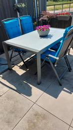 Tuinset: stoelen (Le Sud)  met 4 Stoelen & Kussens + Tafel, Ophalen, Zo goed als nieuw, Rechthoekig, Aluminium