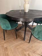 Zwarte MangoHout Eettafel + Salontafels +Eichholtz stoelen, Ophalen, Gebruikt, Rond, 50 tot 100 cm