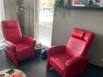 Rode Lederen Fauteuils - Set van Twee, Ophalen of Verzenden, Gebruikt, Leer, 50 tot 75 cm