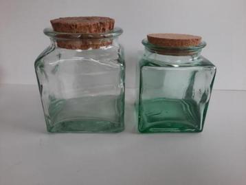 Voorraadpotten glas met deksel van kurk , vierkant . set v.2 beschikbaar voor biedingen
