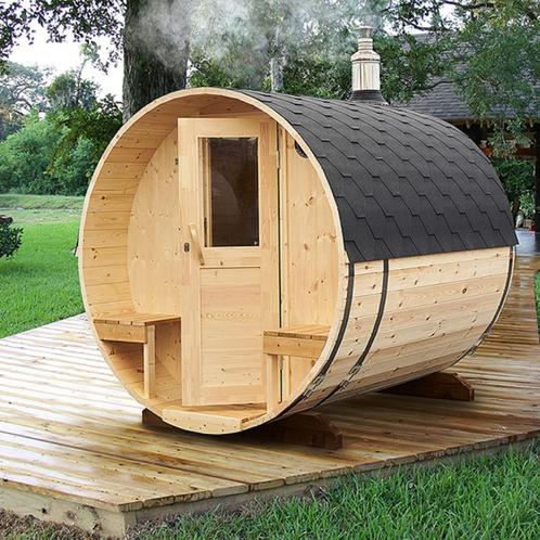 Barrelsauna 240 Thermowood, Gratis sauna installatie!, Sport en Fitness, Sauna, Nieuw, Complete sauna, Fins of Traditioneel, Ophalen of Verzenden