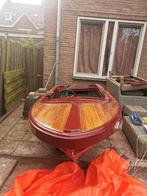SPEEDBOOTJE MET MOTOR,  ZELF LICHTEN bordeau rood met teak, Watersport en Boten, Speedboten, Ophalen of Verzenden, Zo goed als nieuw
