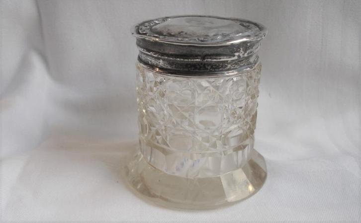 ﻿ANTIEK RUSISCH GESLEPEN KRISTAL ZILVER DEKSEL ZALFPOT - ooq, Antiek en Kunst, Antiek | Glas en Kristal, Verzenden