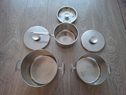 Dick Simonis Gero Zilmeta jaren 50 pannen, Huis en Inrichting, Keuken | Potten en Pannen, Gebruikt, Pannenset, Rvs, Ophalen of Verzenden