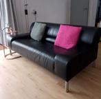 Zwart lederen bank,2 zits,1.75m., Huis en Inrichting, Banken | Bankstellen, Gebruikt, Minder dan 75 cm, 150 tot 200 cm, Driepersoons