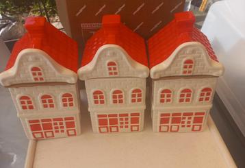 Grote Voorraadpotten Rood Wit 3 stuks beschikbaar voor biedingen