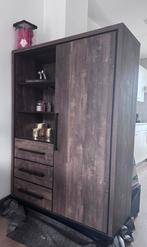Donkerbruine kast met lades, vakken en planken, Huis en Inrichting, Kasten | Boekenkasten, Ophalen, Zo goed als nieuw, 25 tot 50 cm