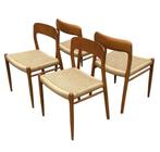 Set van 4 Niels Otto Moller model 75 stoelen deens design, Riet of Rotan, Gebruikt, Bruin, Vintage