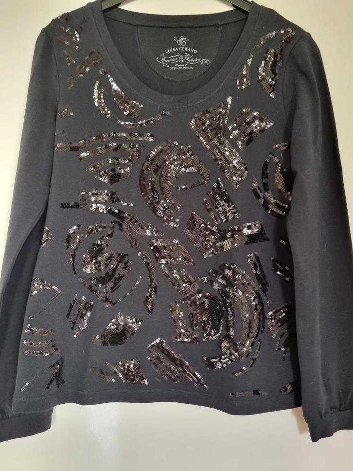 Luisa Cerano zwa5rte top met pallietten, Kleding | Dames, Tops, Nieuw, Maat 38/40 (M), Zwart, Lange mouw, Verzenden