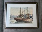 Aquarel Schilderij Jan Lucas van der Baan Haven Sleepboten, Ophalen of Verzenden