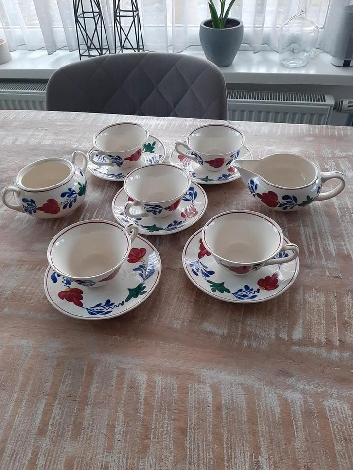 Boerenbont Servies - Kopjes, Schotels, Suikerpot en Melkkan, Huis en Inrichting, Keuken | Servies, Gebruikt, Kop(pen) en/of Schotel(s)