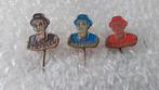 3 verschillende kleuren speldjes Stiefbeen, Verzamelen, Ophalen of Verzenden, Zo goed als nieuw