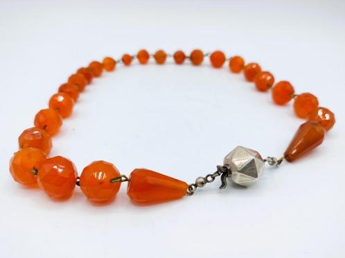 Carneolen ketting met zilveren bolslot, Sieraden, Tassen en Uiterlijk, Kettingen, Gebruikt, Zilver, Zilver, Met edelsteen, Verzenden