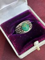 Vintage echt zilveren ring met groene aquamarijn, Ophalen of Verzenden, Zilver, Ring, Met edelsteen