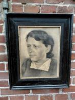 Antieke portrettekening van een vrouw in zwarte lijst., Verzenden