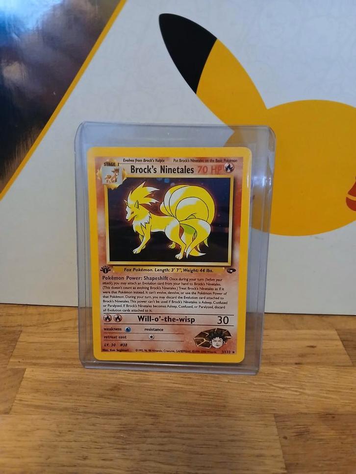 Brock's Ninetales 1st edition NM/excellent, Hobby en Vrije tijd, Verzamelkaartspellen | Pokémon, Zo goed als nieuw, Ophalen of Verzenden