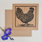 Dubbele kaart met envelop Kip handgemaakt linosnede 15x15 cm, Ophalen of Verzenden, Nieuw