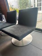 2 Zwarte Fauteuils Ribstof Metalen Poot, Ophalen, Gebruikt, Twee, Zwart