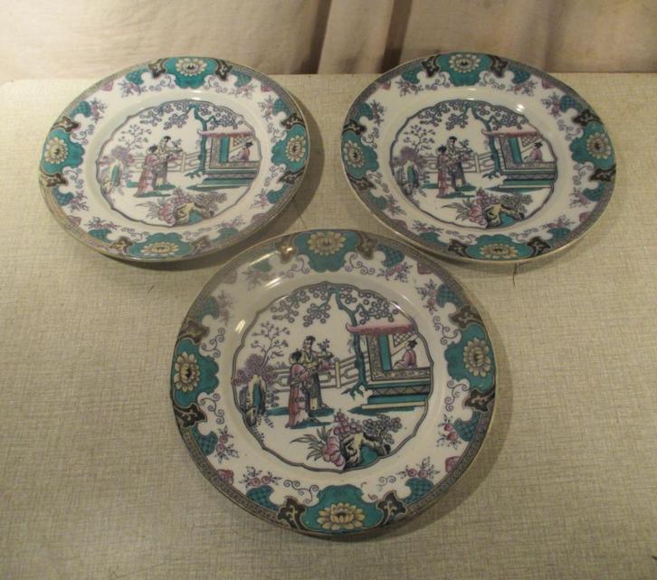 3 Antieke Chinoiserie-borden - ca 1890 - Boch Frères Canton, Antiek en Kunst, Antiek | Keramiek en Aardewerk, Verzenden